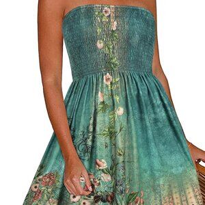 Women Summer Dress Boho Floral Strapless Cover Up Beach Sundress